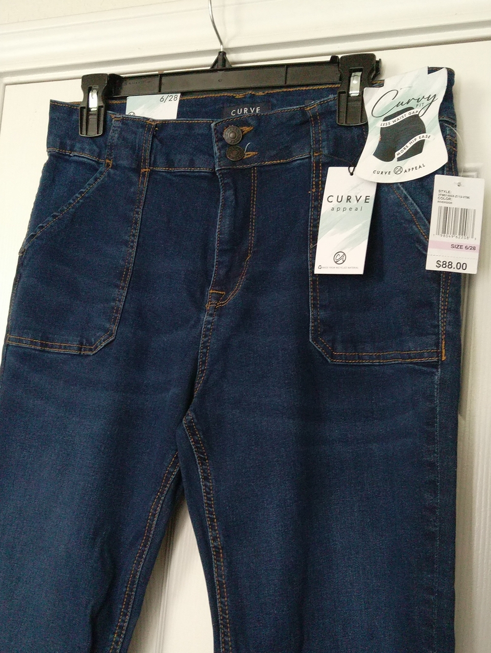 Curve Appeal High Rise Curvy Fit Flare Blue Denim Jeans With Patch Pockets NWT - Picture 3 of 11